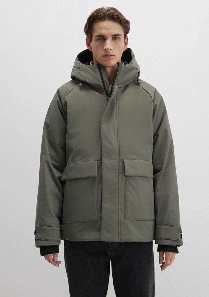 Mavi Kapüşonlu Soluk Koyu Yeşil Erkek Ceket 0110467-85485 - 3