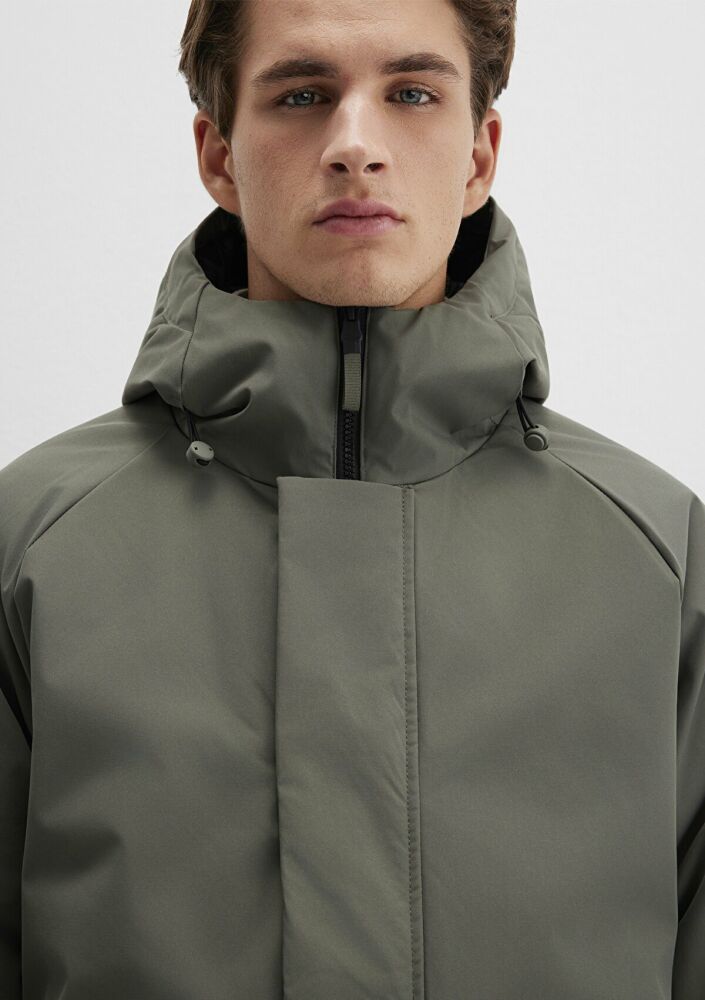 Mavi Kapüşonlu Soluk Koyu Yeşil Erkek Ceket 0110467-85485 - 5