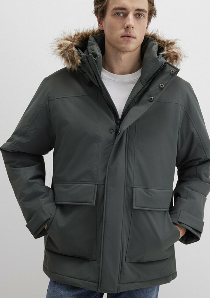 Mavi Kapüşonlu Yeşil Loose Fit Erkek Parka 0110472-71598