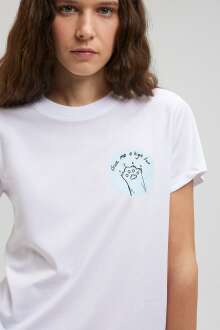 Mavi Kedi Baskılı Beyaz Kadın Tişört 1612404-620 - Mavi (1)