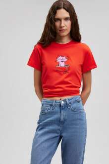 Mavi Kedi Baskılı Grafik Kadın Tişört 1612204-84584 - Mavi (1)