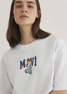 Mavi Kedi Logo Baskılı Beyaz Kadın Tişört 1613284-620 - 3