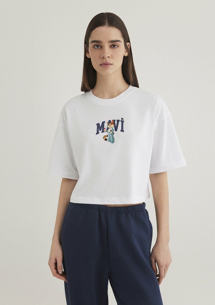 Mavi Kedi Logo Baskılı Beyaz Kadın Tişört 1613284-620 - 4