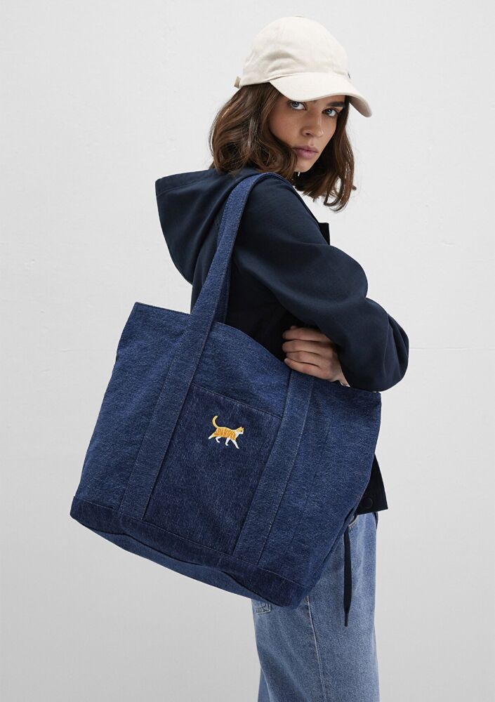 Mavi Kedi Nakışlı Denim Kadın Omuz Çantası 1913283-10241