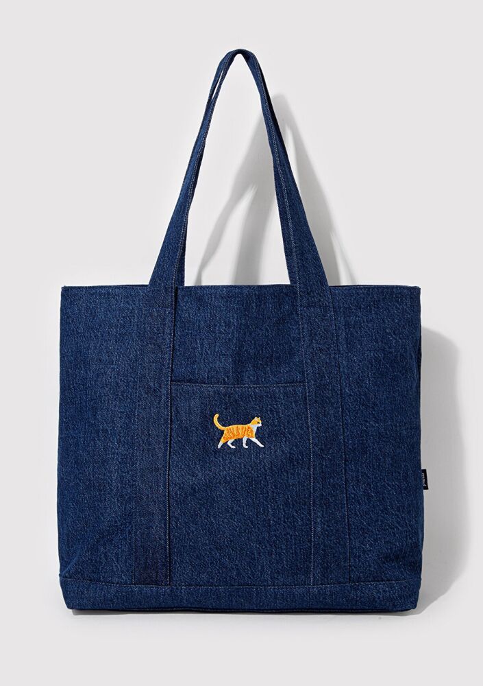 Mavi Kedi Nakışlı Denim Kadın Omuz Çantası 1913283-10241 (1)