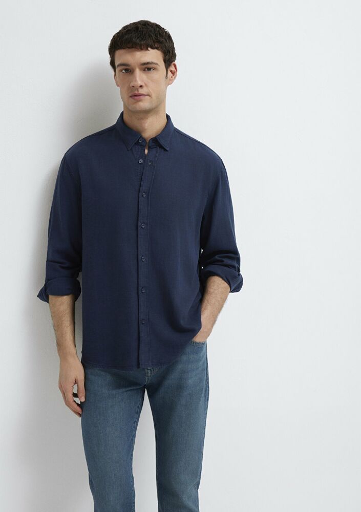 Mavi Keten Karışımlı Lacivert Tencel TM Liyosel Regular Fit Erkek Gömlek 0211482-70490