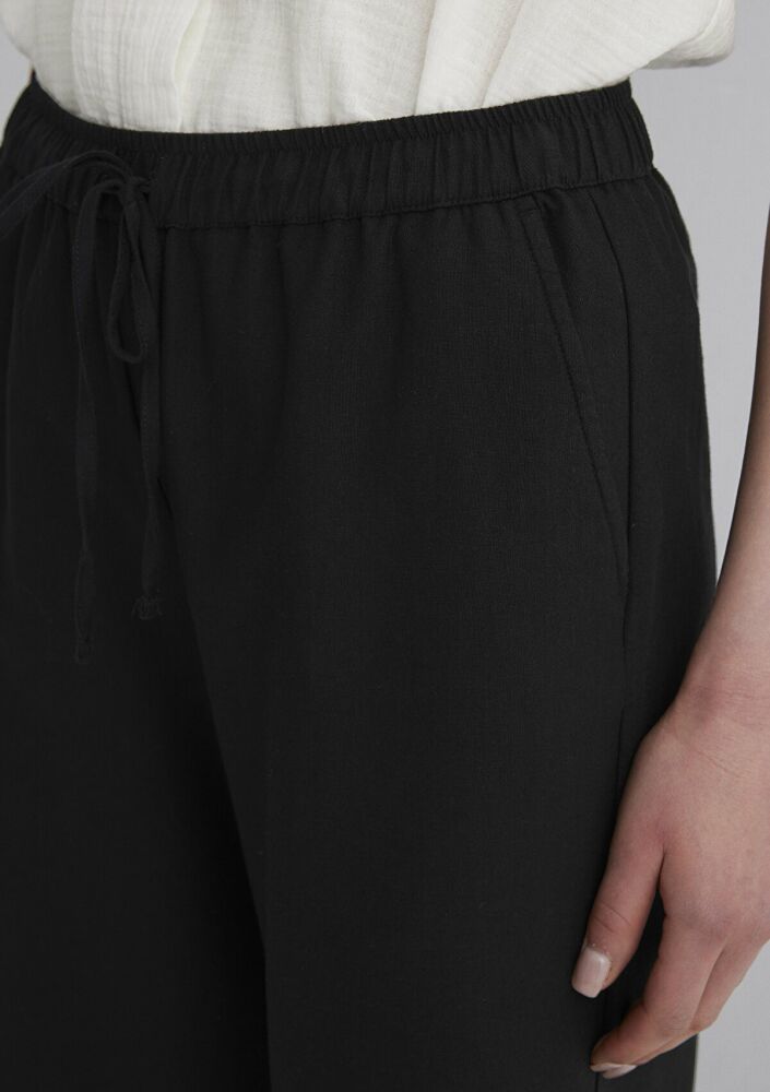 Mavi Keten Karışımlı Siyah Kadın Pantolon 1010686-900 - 5