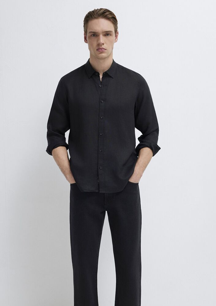 Mavi Keten Karışımlı Siyah Regular Fit Erkek Gömlek 0211909-900