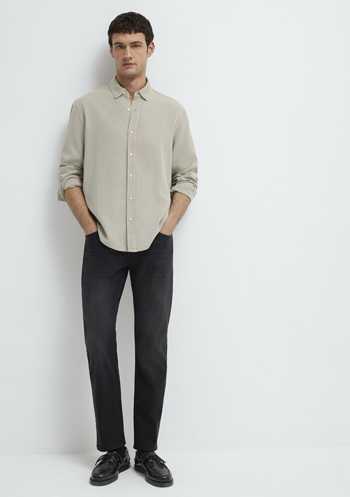 Mavi Keten Karışımlı Yeşil Tencel TM Liyosel Regular Fit Erkek Gömlek 0211482-70333 (1)