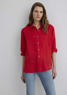 Mavi Kırmızı Loose Fit Bol Rahat Kesim Kadın Keten Gömlek 1210747-80791 - 1