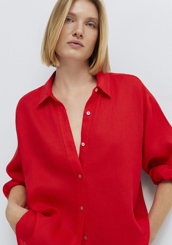 Mavi Kırmızı Loose Fit Kadın Keten Gömlek 1210747-70474 (1)