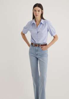 Mavi Kısa Kol Kadın Gömlek 1210060-87734 - Mavi (1)
