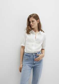 Mavi Kısa Kol Kadın Gömlek 1210060-90701 - Mavi (1)