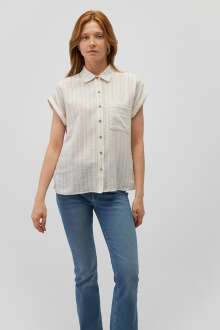 Mavi Kısa Kollu Kadın Gömlek 1210835-87980 - Mavi (1)