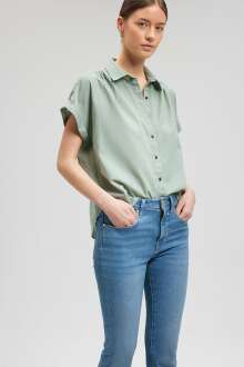 Mavi Kısa Kollu Küf Yeşili Kadın Gömlek 1210745-71787 - Mavi (1)