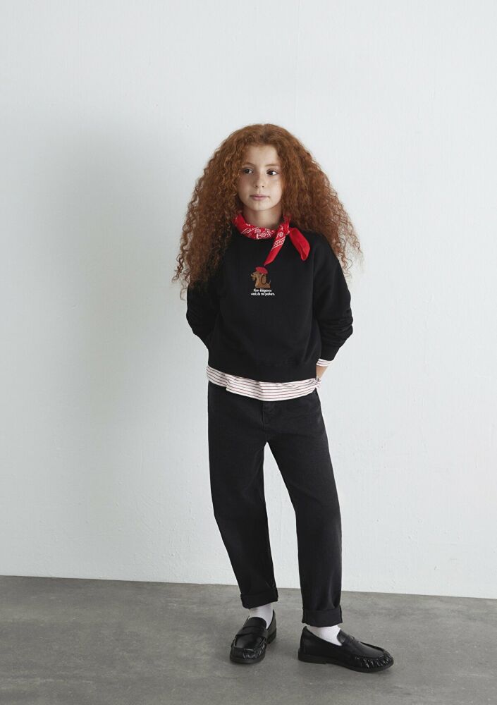 Mavi Köpek Baskılı Siyah Çocuk Sweat 7S10132-900