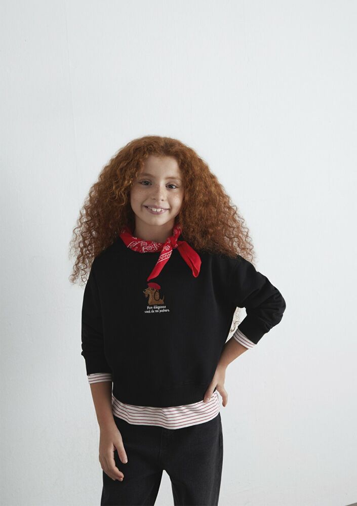 Mavi Köpek Baskılı Siyah Çocuk Sweat 7S10132-900 (1)