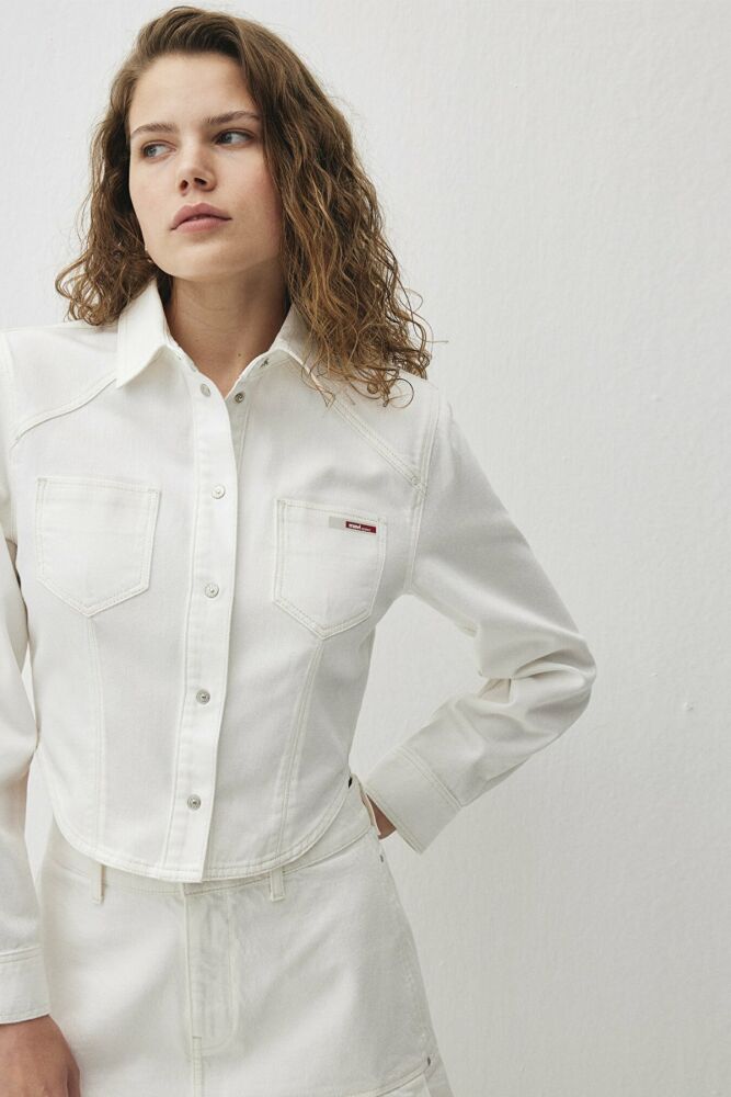 Mavi Kreuzg Off White Denim Kadın Jean Gömlek 1210722-88154 - 2