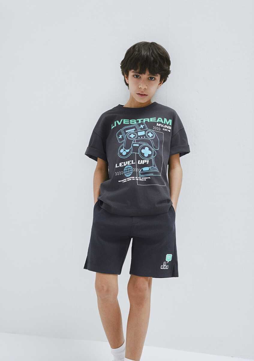 Mavi Level Up Baskılı Antrasit Oversize Çocuk  Tişört 6610419-70087