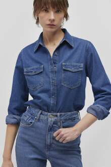 Mavi Levıa Dark Blue Classic Denim Kadın Jean Gömlek 1210477-87814 - Mavi (1)