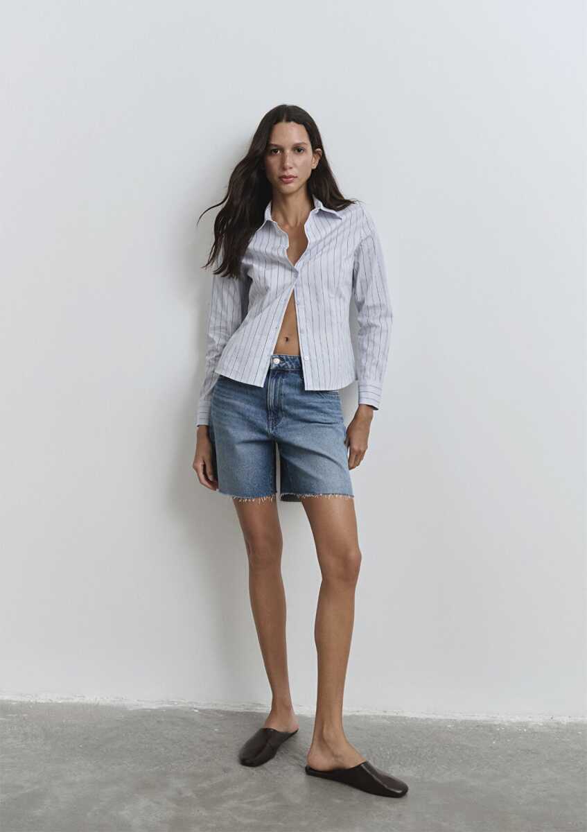 Mavi Lidia All Blue Puslu Koyu Mavi Boyfriend Normal Bel Geniş Paça Kadın Jean Şort 1410145-89744