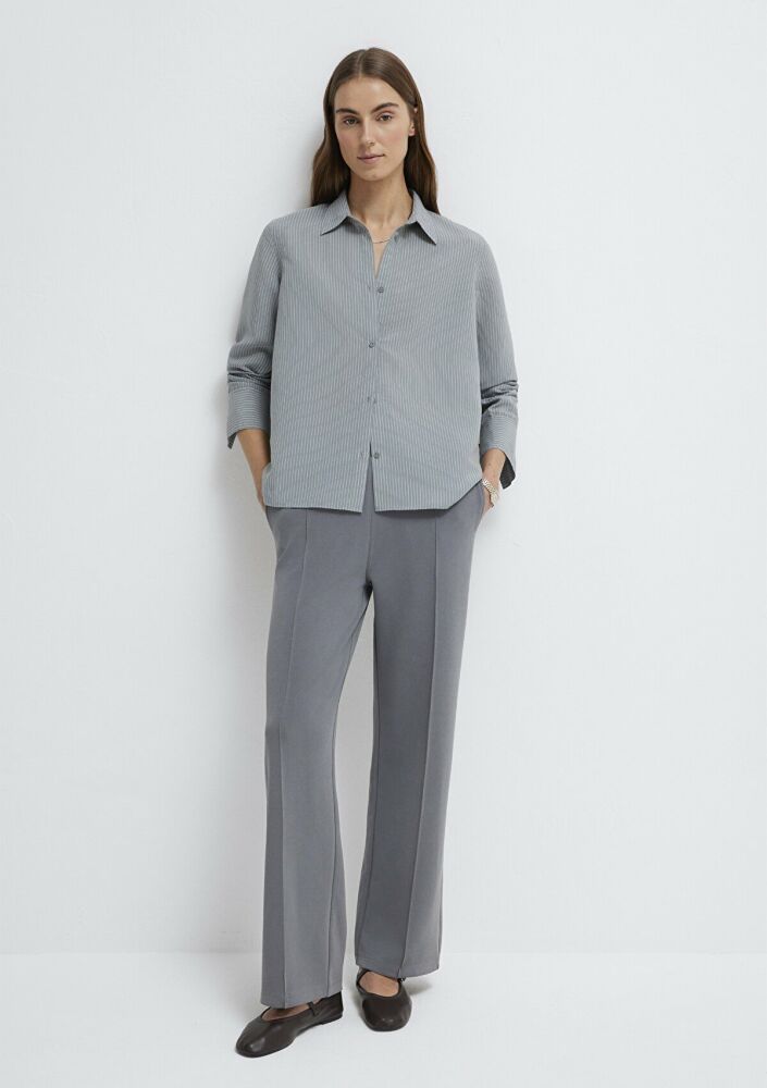 Mavi Liyosel Karışımlı Çizgili Tencel Regular Fit Kadın Gömlek 1211374-88069 (1)