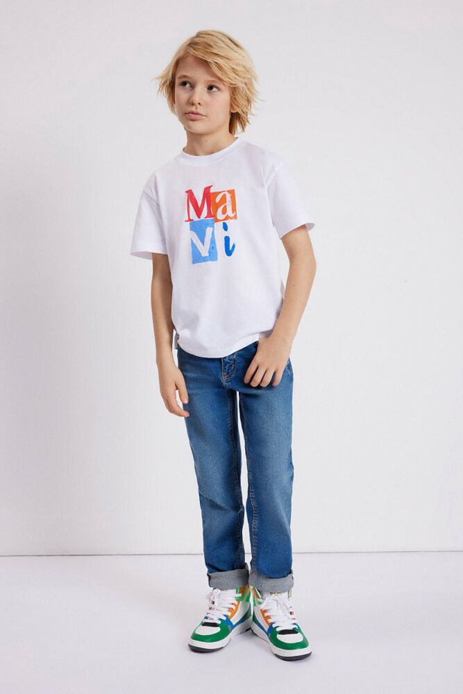Mavi Logo Baskılı Beyaz Çocuk Tişört 6610173-620 - 1