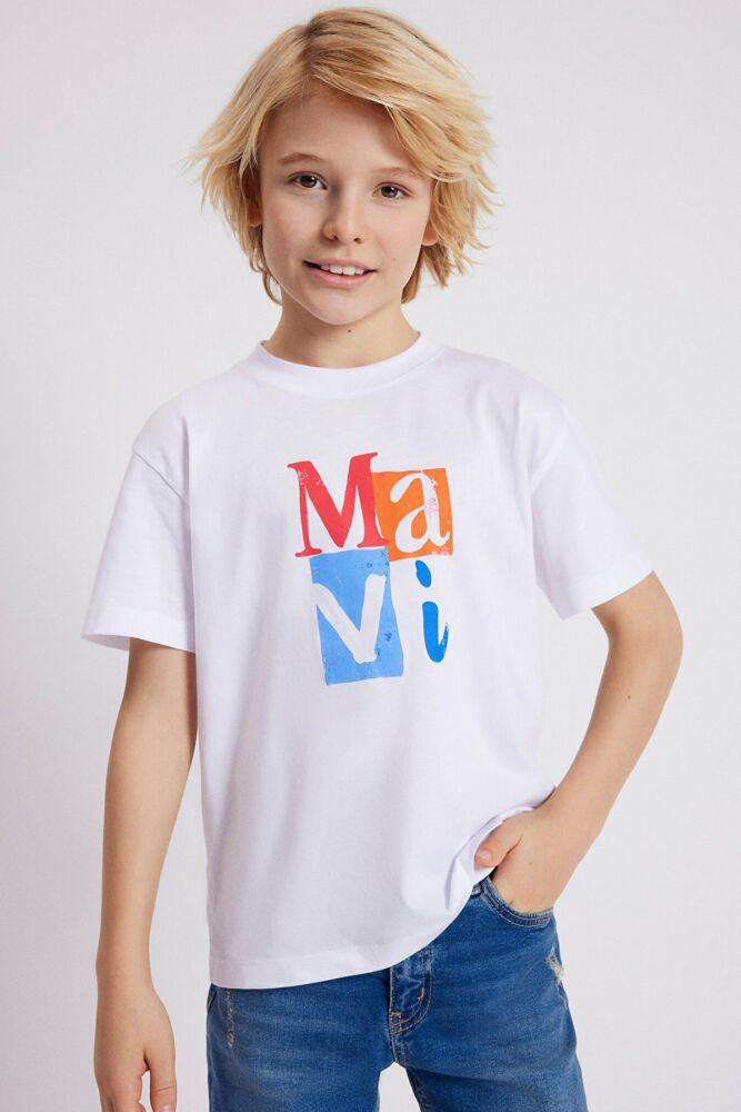 Mavi Logo Baskılı Beyaz Çocuk Tişört 6610173-620 - 2