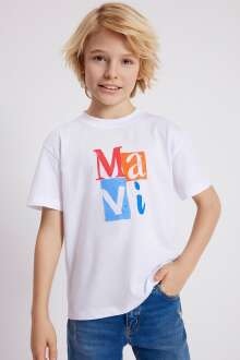 Mavi Logo Baskılı Beyaz Çocuk Tişört 6610173-620 - Mavi (1)