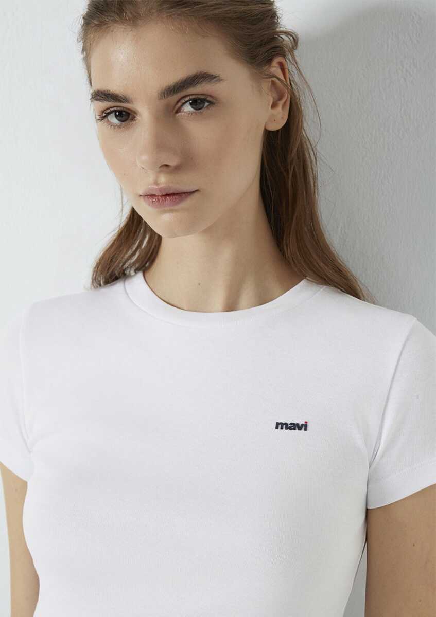 Mavi Logo Baskılı Beyaz Kadın Tişört 1613848-620