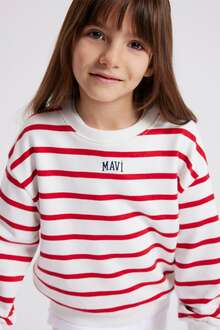 Mavi Logo Baskılı Çizgili Çocuk Sweat 7S10038-82054 - 1