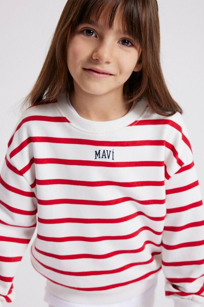 Mavi Logo Baskılı Çizgili Çocuk Sweat 7S10038-82054 - 1