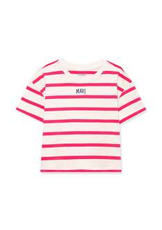 Mavi Logo Baskılı Çizgili Crop Çocuk Tişört 7610182-71111 - 2