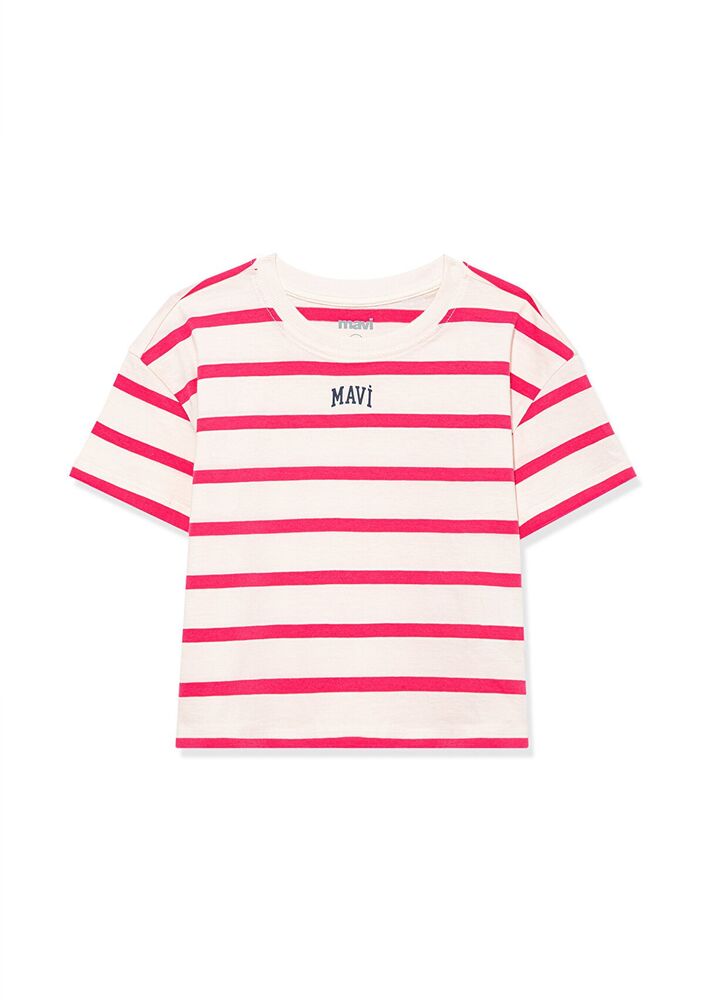 Mavi Logo Baskılı Çizgili Crop Çocuk Tişört 7610182-71111 - 2