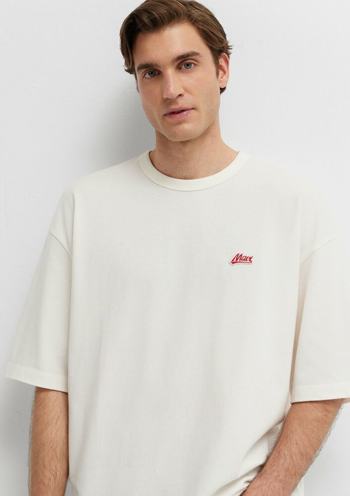 Mavi Logo Baskılı Ekru Oversize Erkek Tişört 0613503-70057