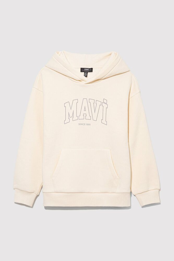 Mavi Logo Baskılı Kapüşonlu Beyaz Çocuk Sweat 6S10052-70072 - 1