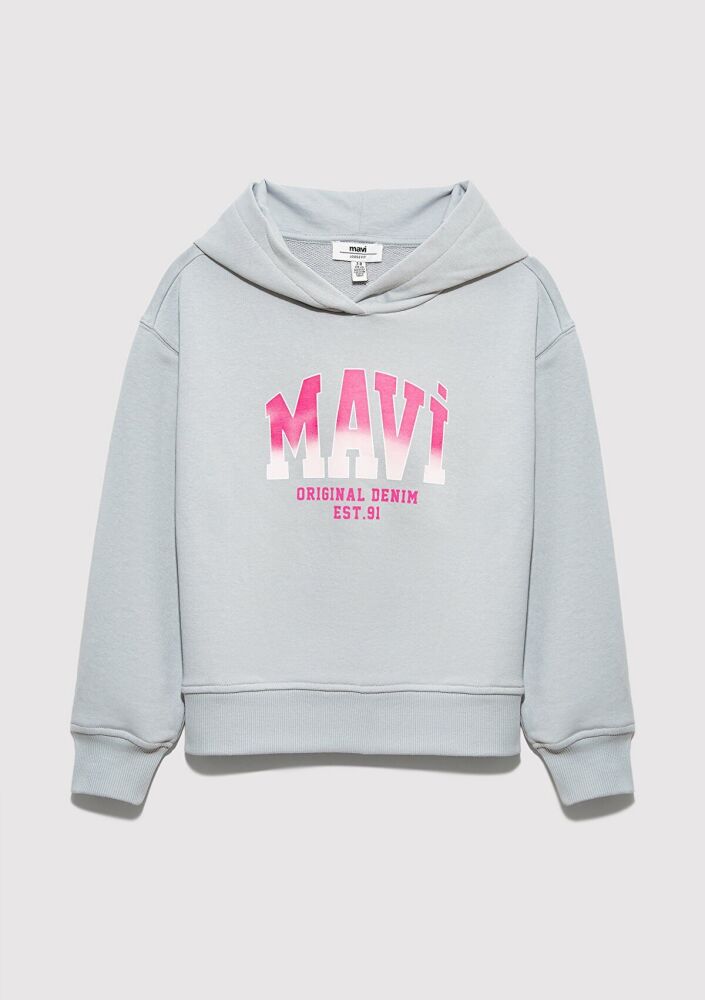 Mavi Logo Baskılı Kapüşonlu Gri Loose Fit Çocuk Sweatshirt 7S10179-70075 (1)