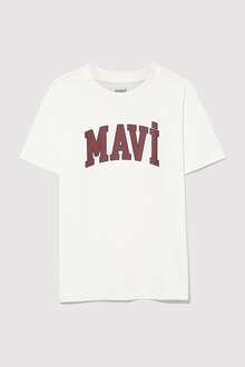 Mavi Logo Baskılı Kırık Beyaz Çocuk Tişört 6610030-81964 - 1