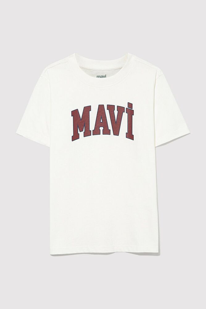 Mavi Logo Baskılı Kırık Beyaz Çocuk Tişört 6610030-81964 - 1