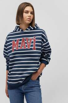 Mavi Logo Baskılı Koyu Mavi Çizgili Kadın Sweat 1S10118-81518 - Mavi (1)