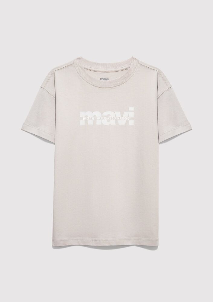 Mavi Logo Baskılı Loose Fit Gri Çocuk Tişört 6610444-90782 (1)