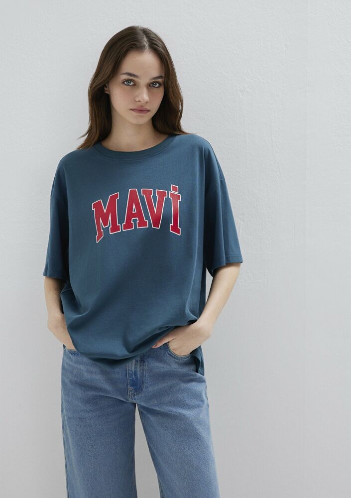 Mavi Logo Baskılı Mavi Oversize Kadın Tişört 1600843-70771