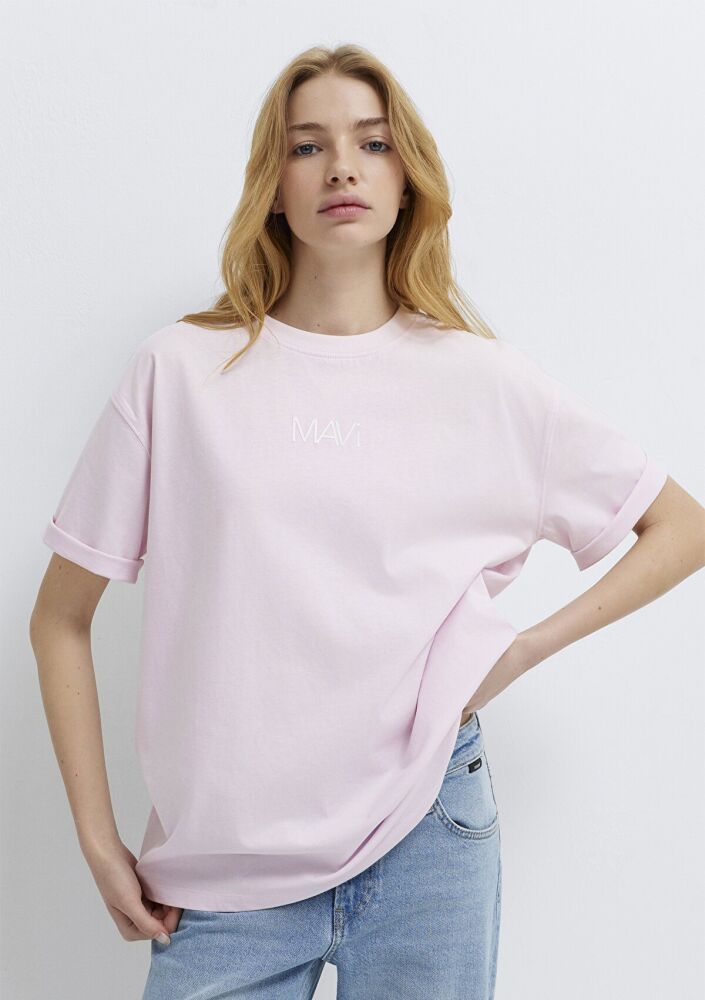 Mavi Logo Baskılı Pembe Loose Fit Kadın Tişört 1613884-70513