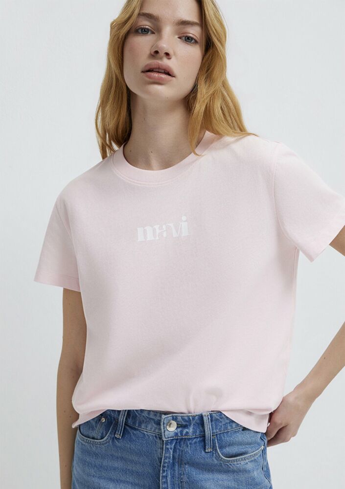 Mavi Logo Baskılı Pembe Regular Fit Kadın Tişört 1612241-89200 (1)
