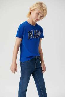 Mavi Logo Baskılı Saks Mavi Çocuk Tişört 6610030-70896 - Mavi (1)