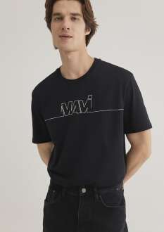 Mavi Logo Baskılı Siyah Erkek Tişört 0610254-900 - Mavi (1)