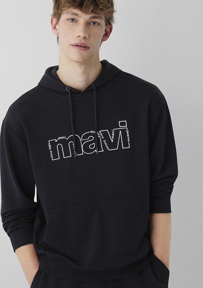 Mavi Logo Baskılı Siyah Loose Fit Erkek Sweatshirt 0S10196-900