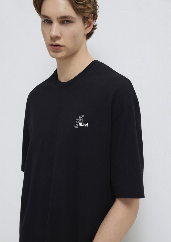 Mavi Logo Baskılı Siyah Oversize Erkek Tişört 0613179-900