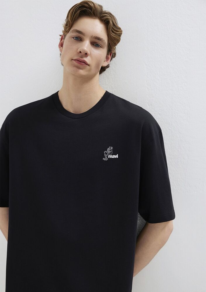 Mavi Logo Baskılı Siyah Oversize Erkek Tişört 0613179-900 (1)
