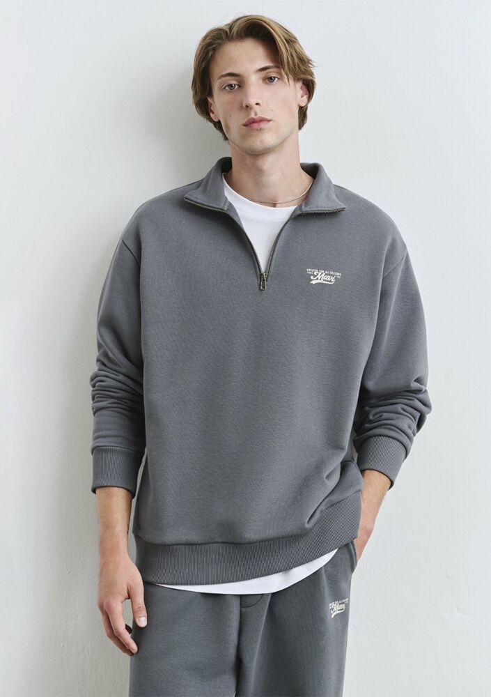 Mavi Logo Baskılı Yarı Fermuarlı Erkek Sweat 0S10465-80776